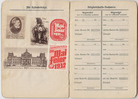 Richard Platz ist 1926 in Treptow in die SPD eingetreten. Auszug aus seinem Mitgliedsbuch.